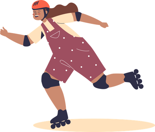 Girl in protective helmet rolling on roller skates  Illustration