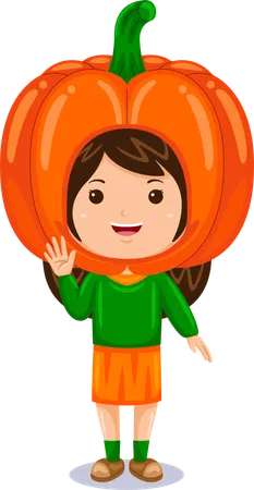 Girl Kids Pumpkin Character Costume Illustration
