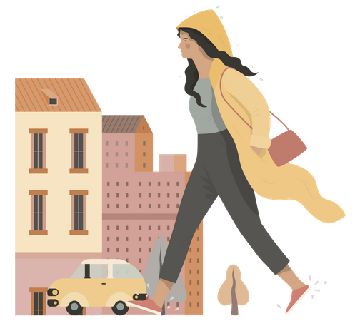 Girl in raincoat  Illustration