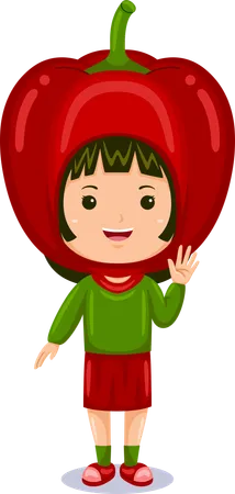 Girl Kids Red Pepper Character Costume Illustration