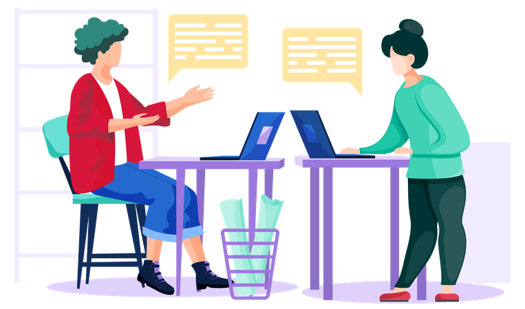 Girl in red sweater communicates with woman in green pants  Illustration