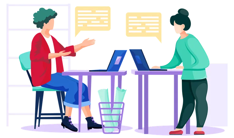 Girl in red sweater communicates with woman in green pants  Illustration