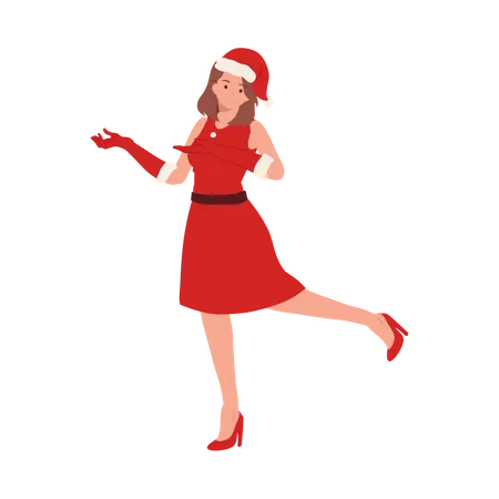 Girl in Santa Claus Outfit and showing something left  Illustration