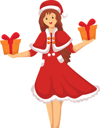 Girl in Santa Costume  Illustration