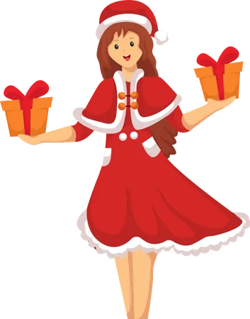 Girl in Santa Costume  Illustration