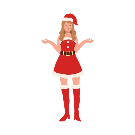 Girl in santa dress standing with open hands  Illustration