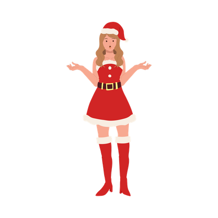 Girl in santa dress standing with open hands  Illustration