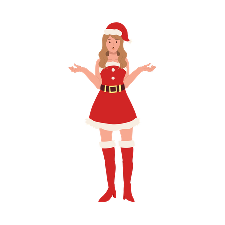 Girl in santa dress standing with open hands  Illustration