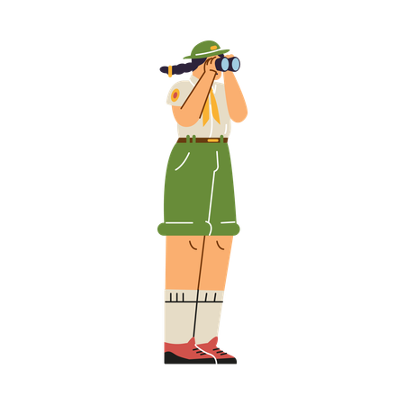Girl in scout uniform looking through binoculars  Illustration