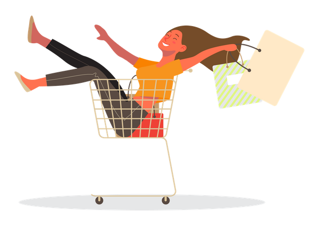Girl in shopping cart Illustration