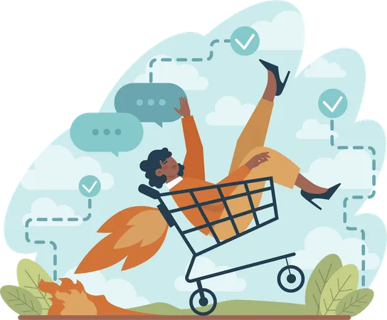 Girl in shopping cart for sale growth  Illustration