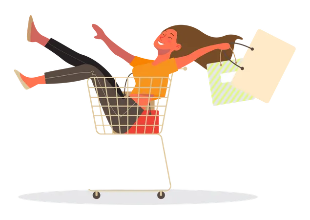 Girl in shopping cart  Illustration