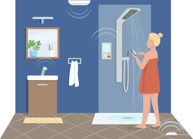 Girl in smart bathroom Illustration