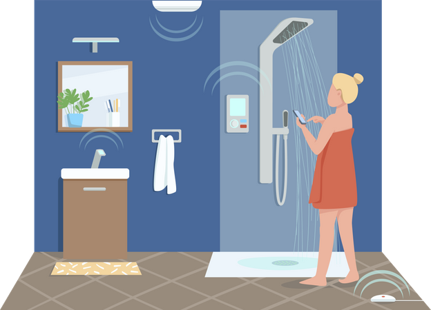 Girl in smart bathroom  Illustration