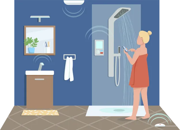 Girl in smart bathroom  Illustration