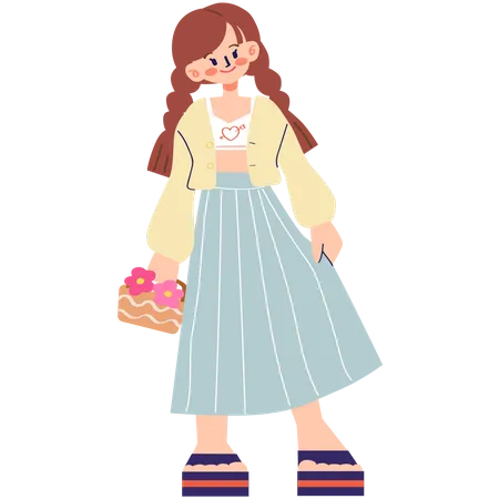 Girl in spring clothes  イラスト