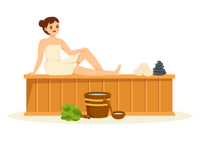 Girl in steam room  Illustration