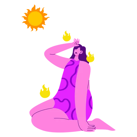 Girl in Super hot summer vacation  Illustration