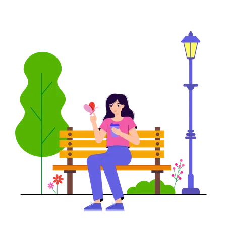 Girl in the park drinking coffee  Illustration