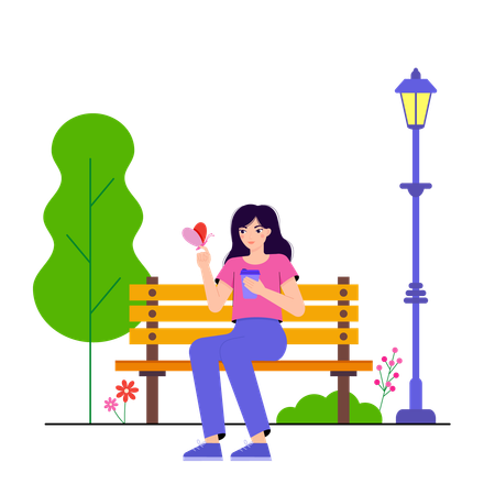 Girl in the park drinking coffee  Illustration