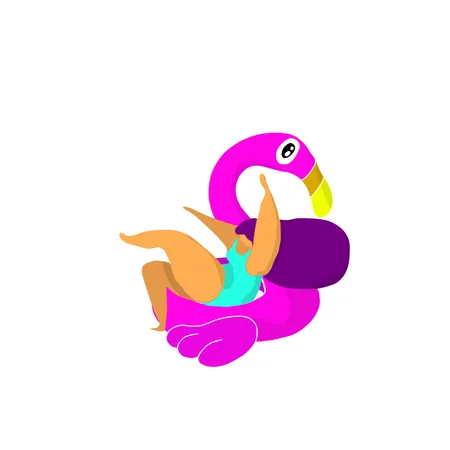 Girl in the pool at the pink flamingo Illustration