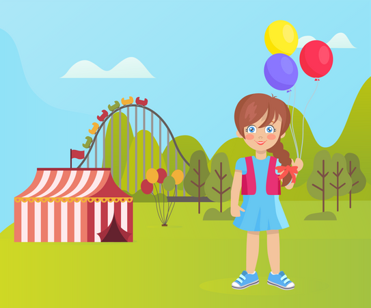 Girl in theme park  Illustration