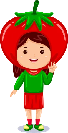 Girl Kids Tomato Character Costume Illustration