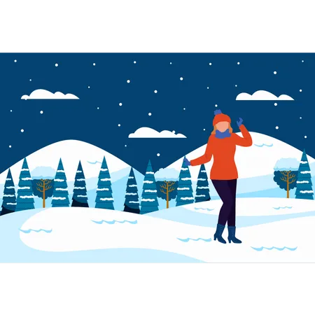 A Girl In Warm Clothes Is Standing Illustration