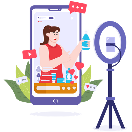 Girl Influencer Promoting Beauty Products  Illustration
