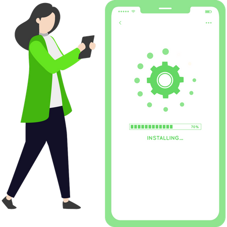 Girl installing new system in phone  Illustration