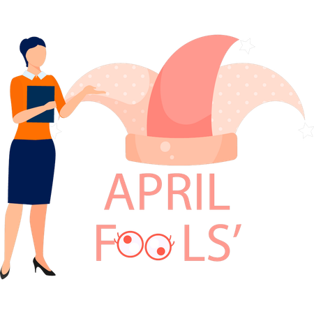 Girl introducing April fools hat  Illustration