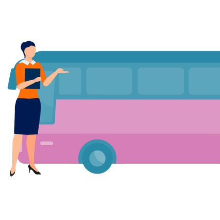 Girl introducing bus  Illustration