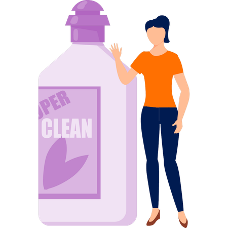 Girl introducing cleaning spray  Illustration