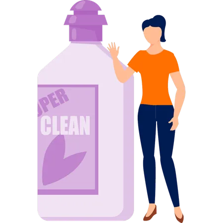 Girl introducing cleaning spray  Illustration