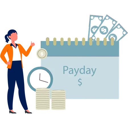 Girl introducing pay day  Illustration