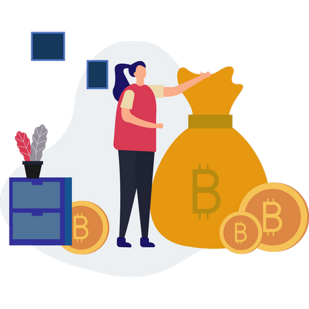 Girl investing in bitcoin  Illustration