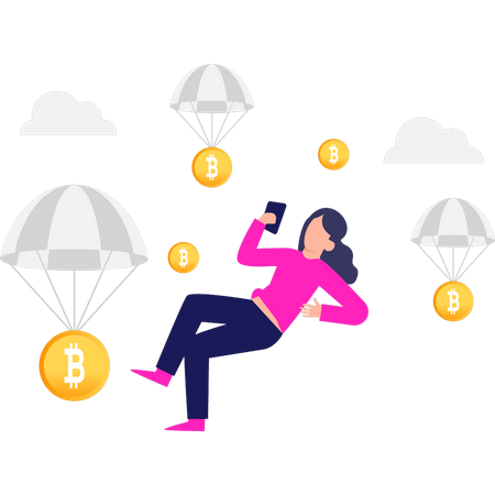 Girl investing in bitcoin  Illustration