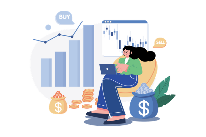 Girl investing in stocks  Illustration