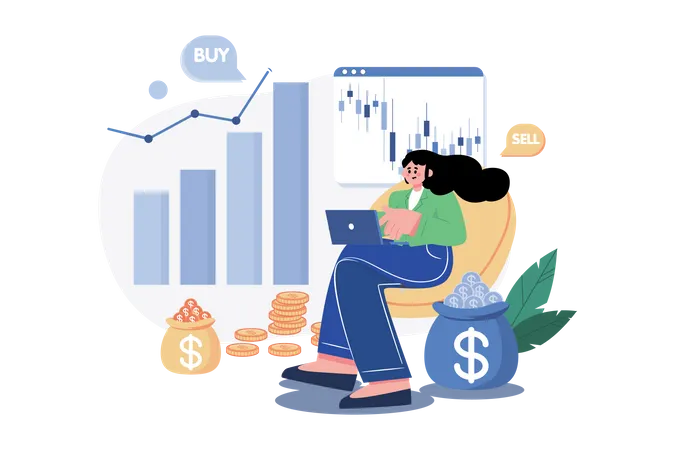 Girl investing in stocks  Illustration