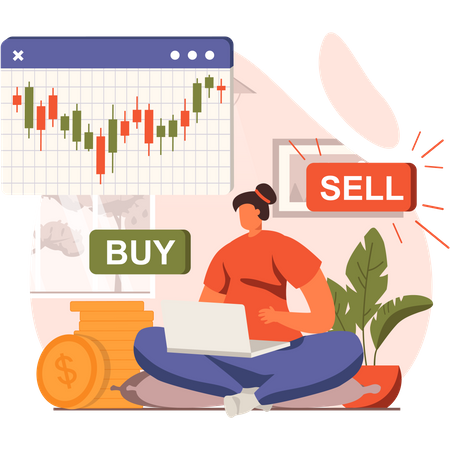 Girl investing in stocks  Illustration