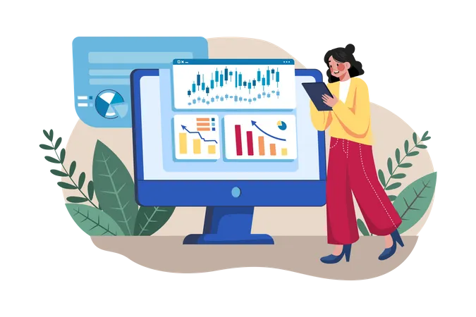 Girl investing in stocks  Illustration