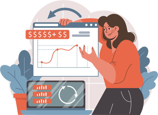 Girl investing in stocks  Illustration