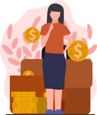 Girl investing money  Illustration