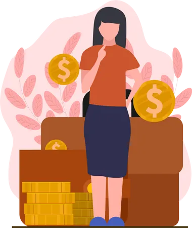 Girl investing money  Illustration