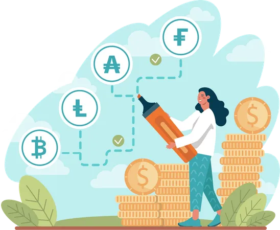 Girl investing money in crypto  Illustration