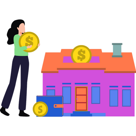 Girl investing money in house  Illustration