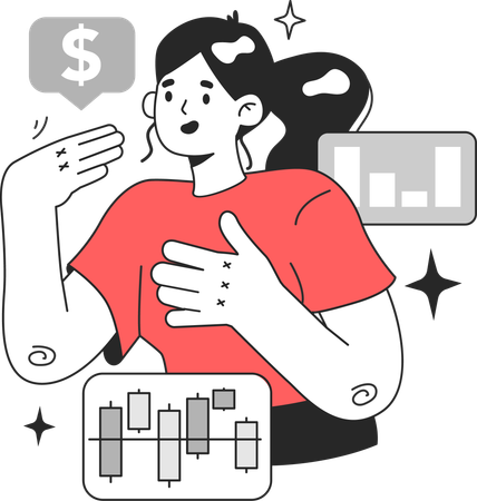 Girl investing money in stock market  Illustration