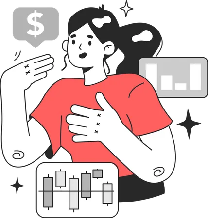 Girl investing money in stock market  Illustration