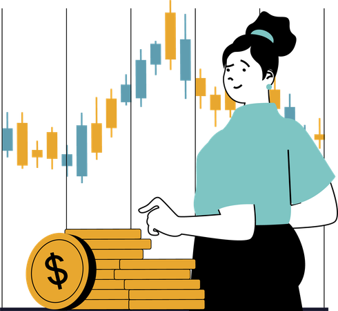 Girl investing money in stock market  Illustration