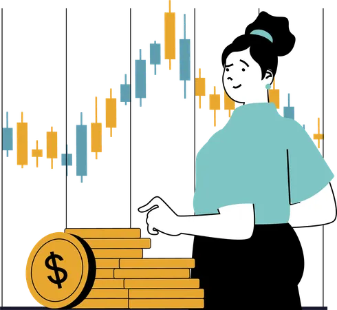 Girl investing money in stock market  Illustration